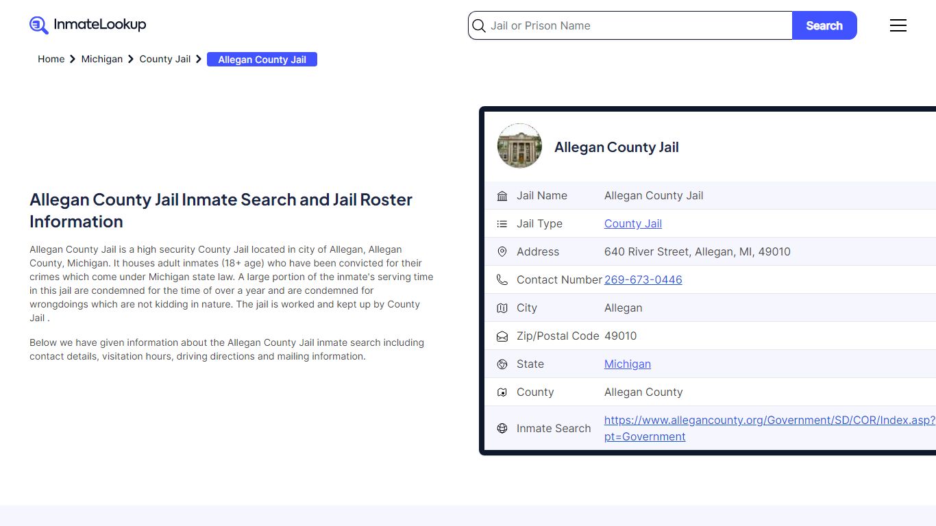 Allegan County Jail (MI) Inmate Search Michigan - Inmate Lookup